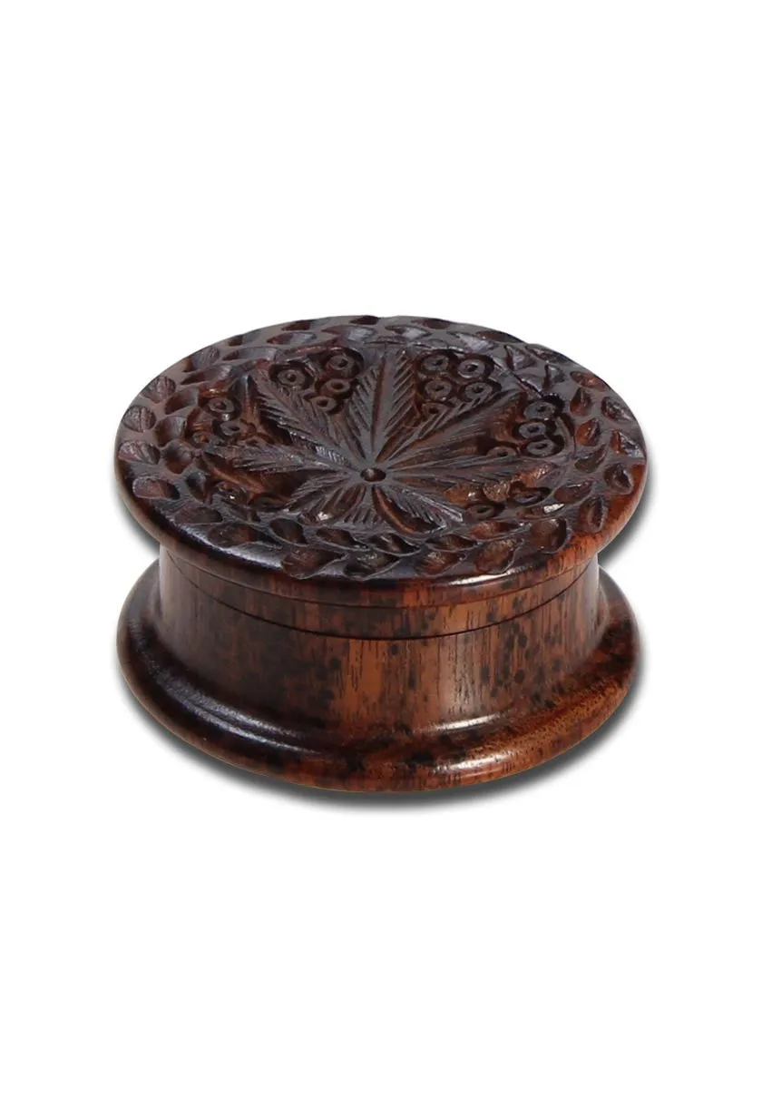 Plantadiscount Parafernalia Rosewood Grinder Leaf 2-part carved grinder in rosewood