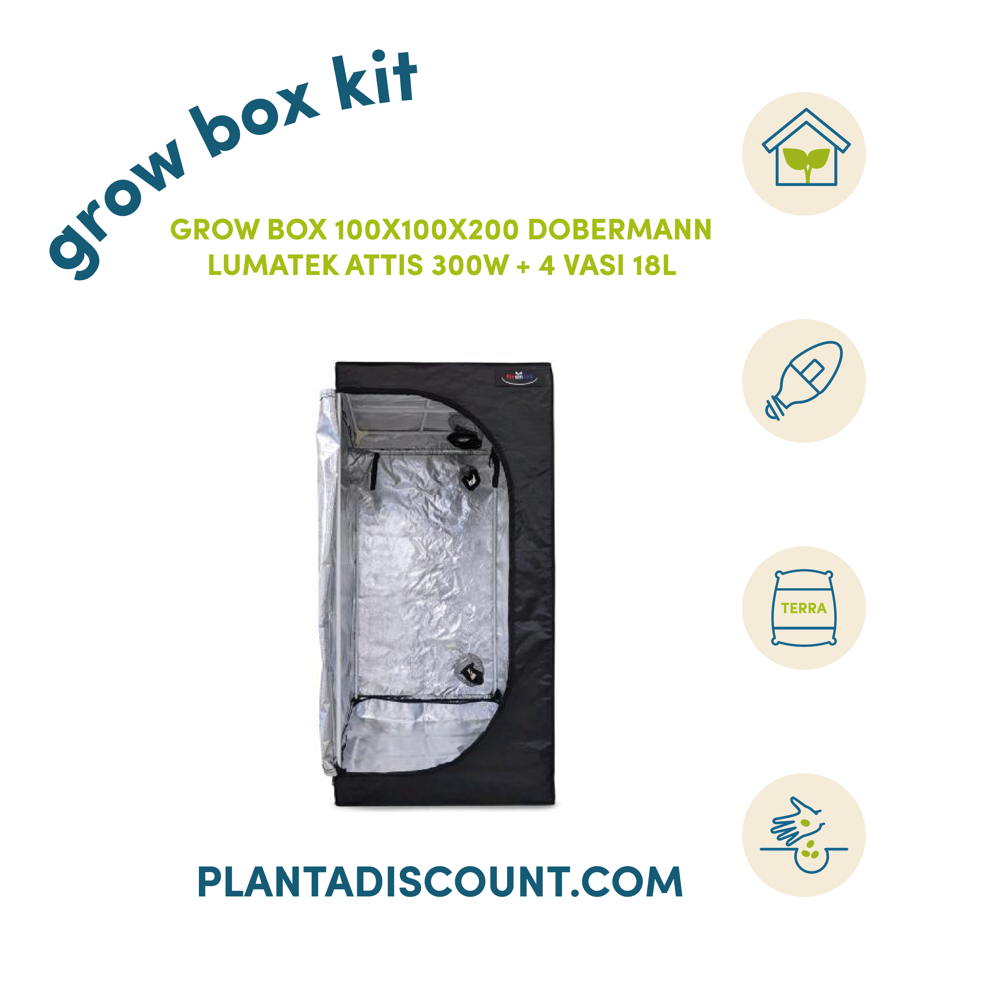 Plantadiscount Grow Box Kit LED 300W grow box 100×100×200 cm